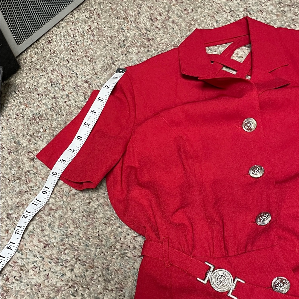 Vintage 90s cut out lion head Button-Down belted Dress- Versace vibes - Picture 7 of 13
